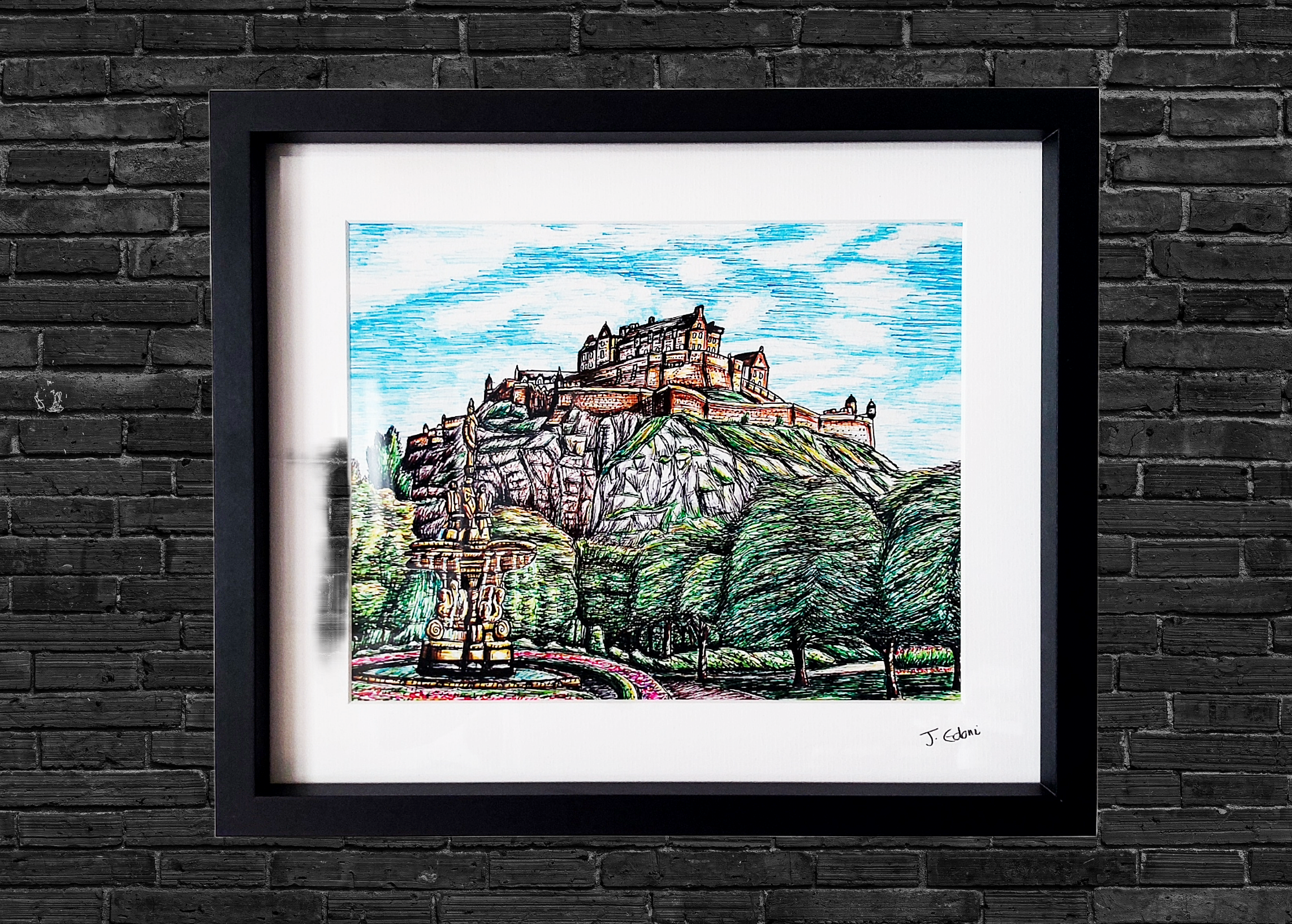 Edinburgh Castle Artwork – Hand-Drawn Historic Scotland – Edoni Art